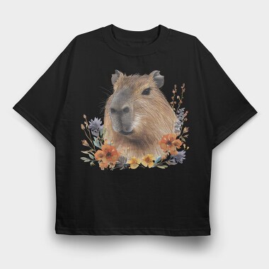 Capybara Flower Friend, Tricou Oversize Barbati (Unisex)