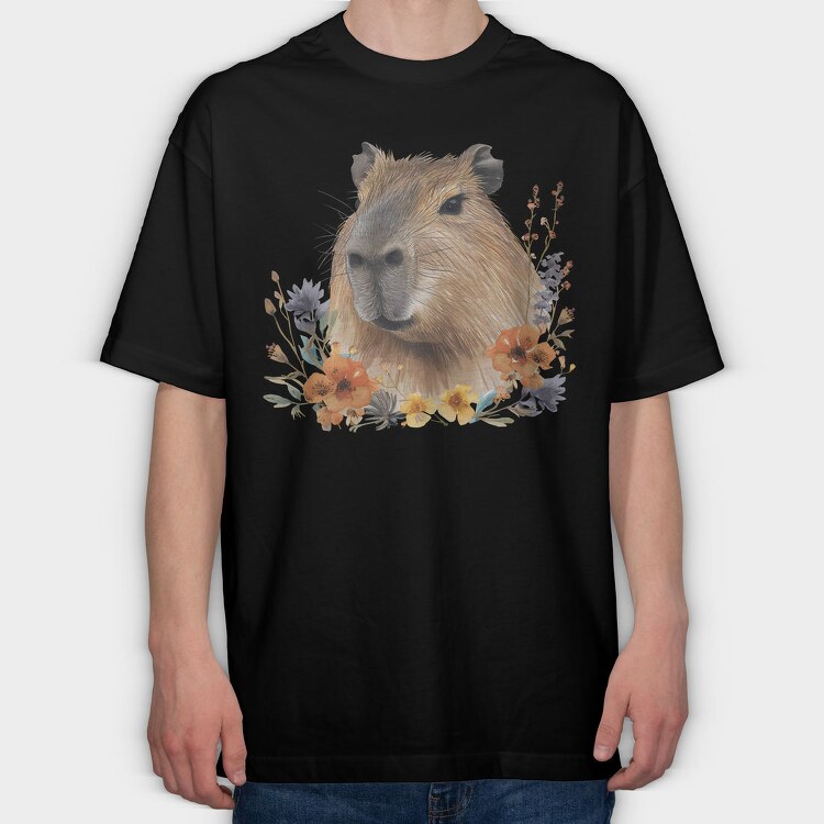 Capybara Flower Friend, Tricou Oversize Barbati (Unisex)