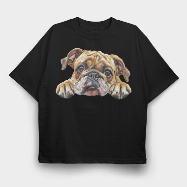 Bulldog Peeking Face, Tricou Oversize Barbati (Unisex)