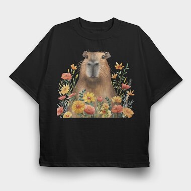 Capybara Flower Friends, Tricou Oversize Barbati (Unisex)