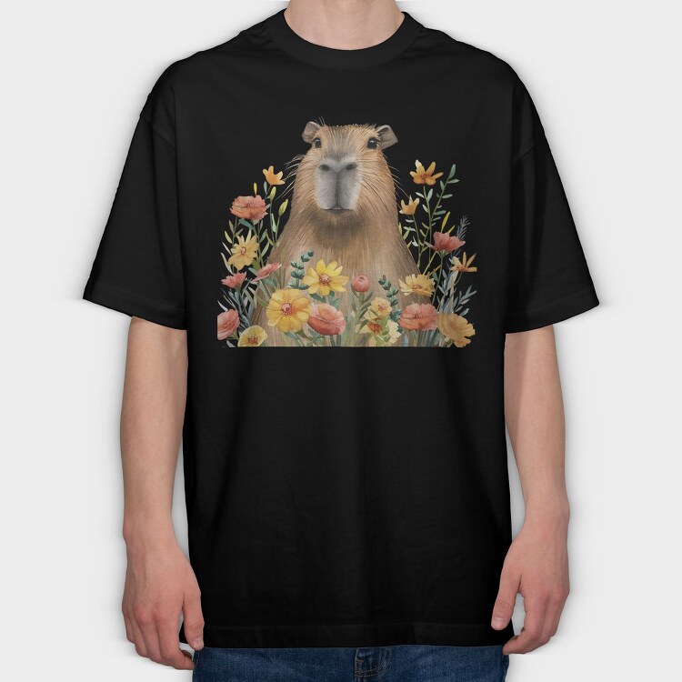 Capybara Flower Friends, Tricou Oversize Barbati (Unisex)