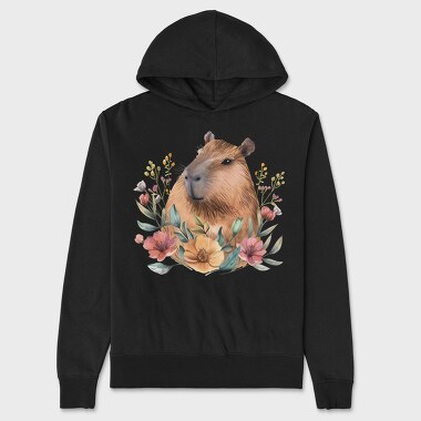 Capybara Flower Lover, Hanorac Oversize Barbati (Unisex)