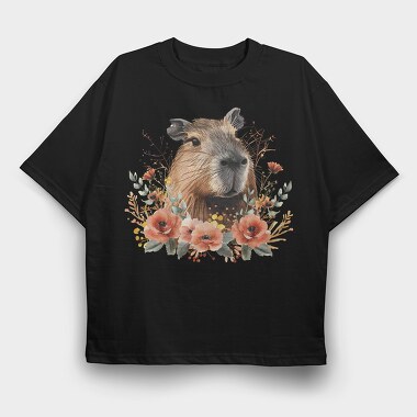 Capybara Flowers 8, Tricou Oversize Barbati (Unisex)