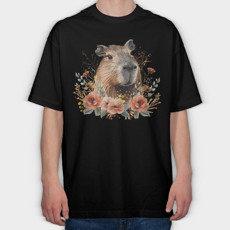 Capybara Flowers 8, Tricou Oversize Barbati (Unisex)
