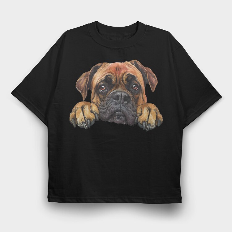 Bullmastiff Peeking Face, Tricou Oversize Barbati (Unisex)