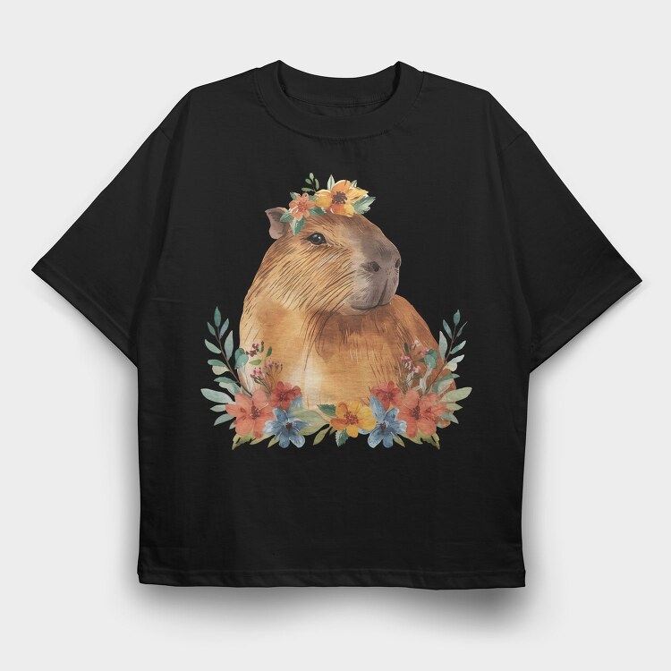 Capybara Flowers Crown, Tricou Oversize Barbati (Unisex)