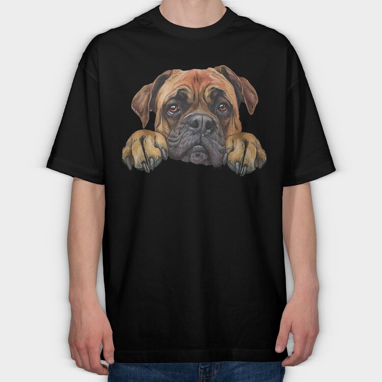 Bullmastiff Peeking Face, Tricou Oversize Barbati (Unisex)