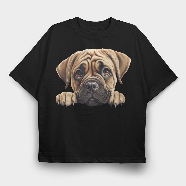 Bullmastiff Peeking, Tricou Oversize Barbati (Unisex)