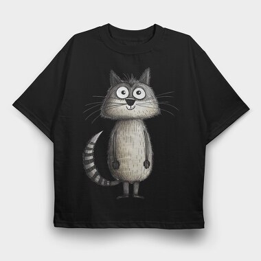 Cartoon Raccoon Minimalist, Tricou Oversize Barbati (Unisex)