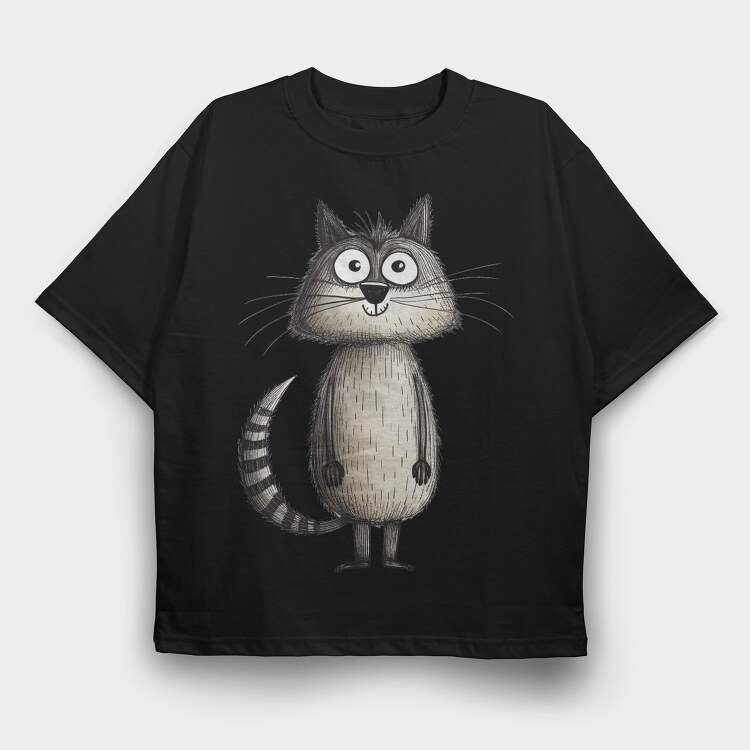 Cartoon Raccoon Minimalist, Tricou Oversize Barbati (Unisex)