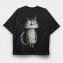 Cartoon Raccoon Minimalist, Tricou Oversize Barbati (Unisex)