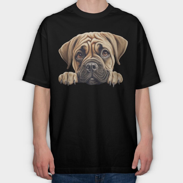 Bullmastiff Peeking, Tricou Oversize Barbati (Unisex)