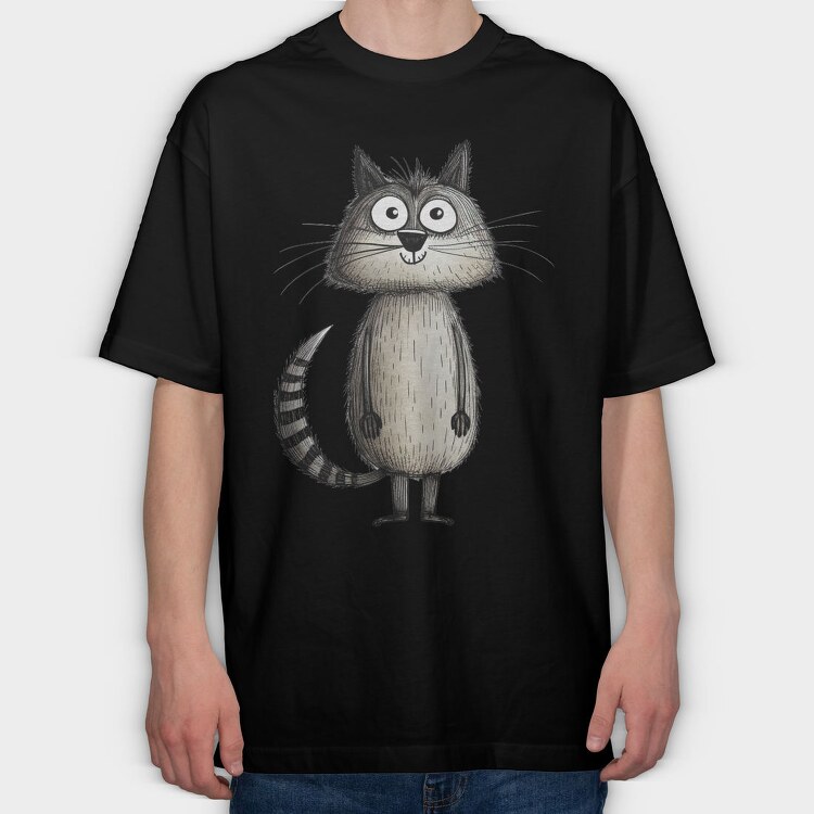 Cartoon Raccoon Minimalist, Tricou Oversize Barbati (Unisex)
