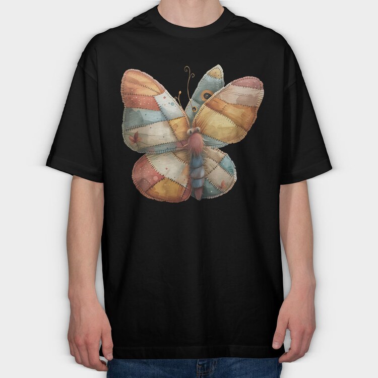 Butterfly Patchwork Clipart, Tricou Oversize Barbati (Unisex)