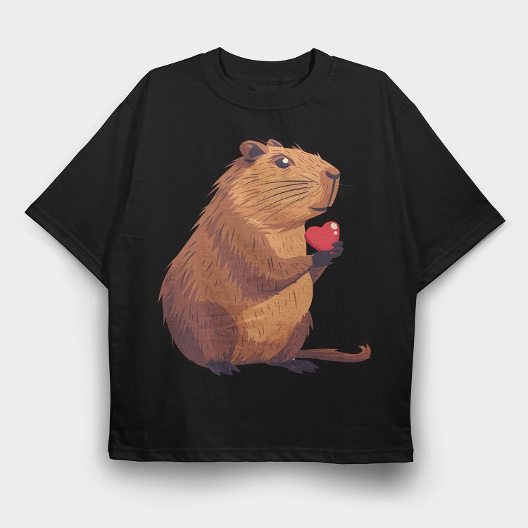 Capybara Love Heart, Tricou Oversize Barbati (Unisex)
