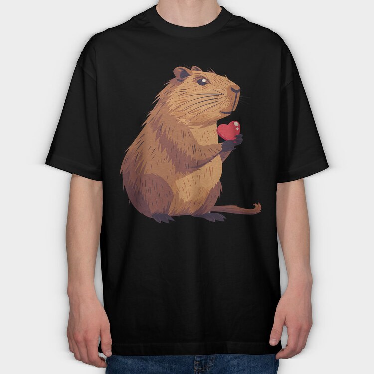 Capybara Love Heart, Tricou Oversize Barbati (Unisex)