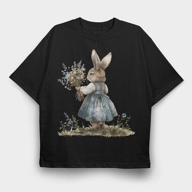 Bunny Flower Bouquet, Tricou Oversize Barbati (Unisex)