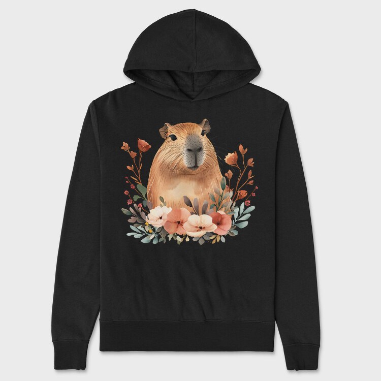 Capybara Flower Crown, Hanorac Oversize Barbati (Unisex)