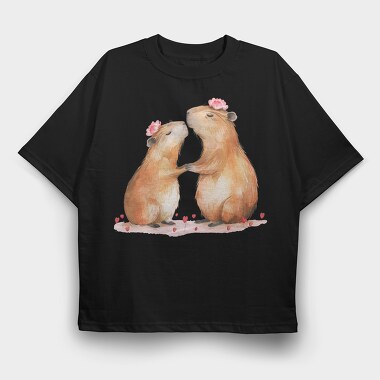 Capybara Love Hearts, Tricou Oversize Barbati (Unisex)