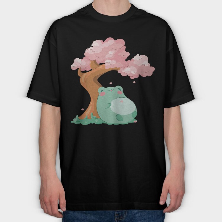 Frog Under a Cherry Blossom, Tricou Oversize Barbati (Unisex)