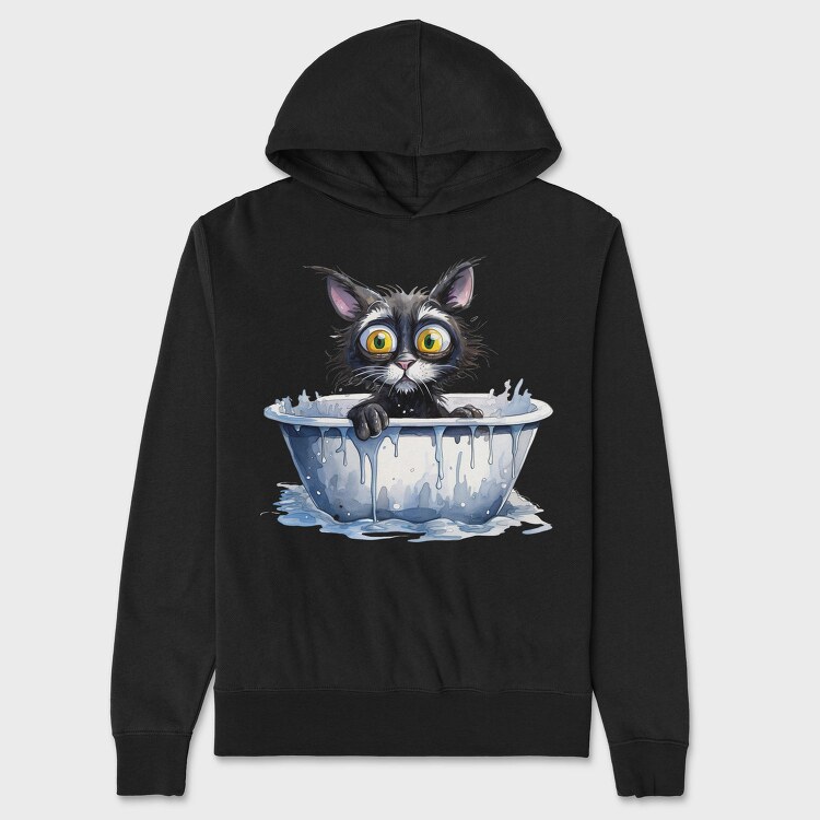 Cat In Bathtub, Hanorac Oversize Barbati (Unisex)