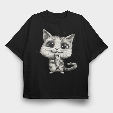 Cat Fish Cartoon, Tricou Oversize Barbati (Unisex)