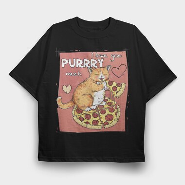 Cat Loves Pizza, Tricou Oversize Barbati (Unisex)