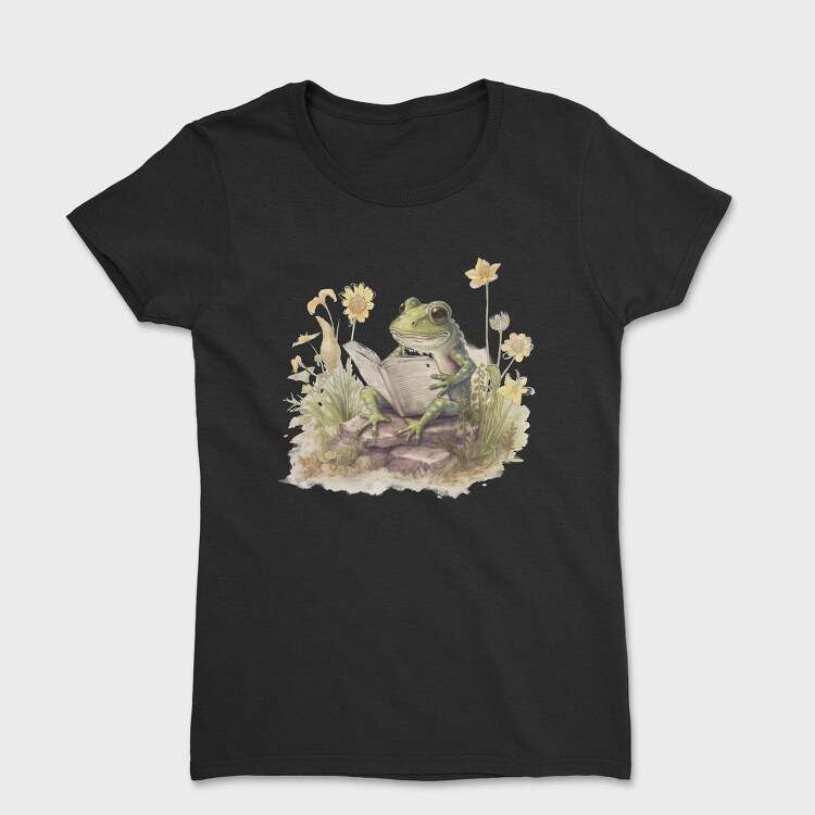 Frog Reading Watercolor, Tricou Femei