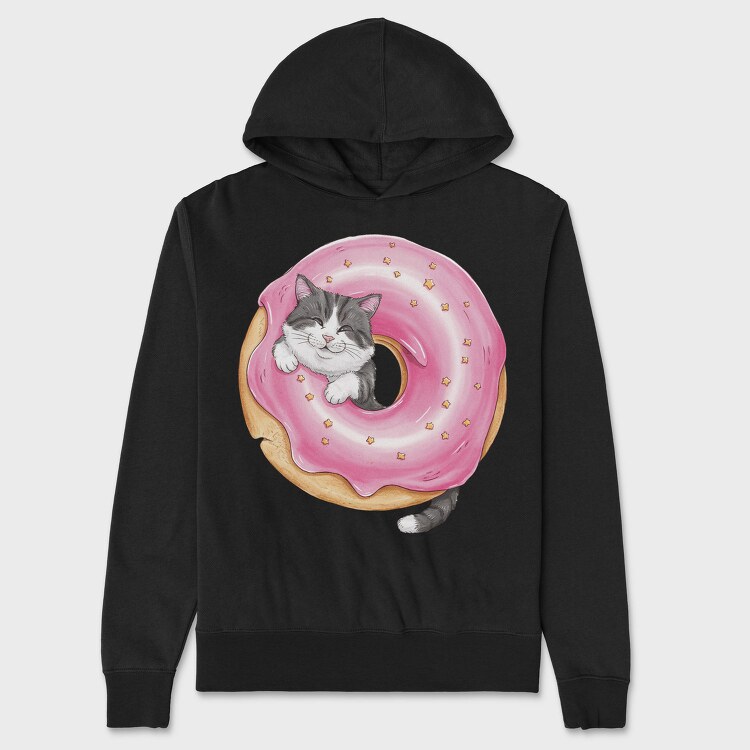 Cat In Donut, Hanorac Oversize Barbati (Unisex)