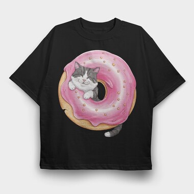 Cat In Donut, Tricou Oversize Barbati (Unisex)