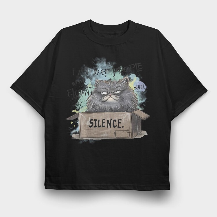 Cat Silence Box, Tricou Oversize Barbati (Unisex)