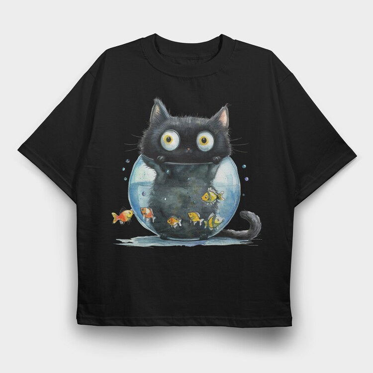 Cat In Fishbowl, Tricou Oversize Barbati (Unisex)