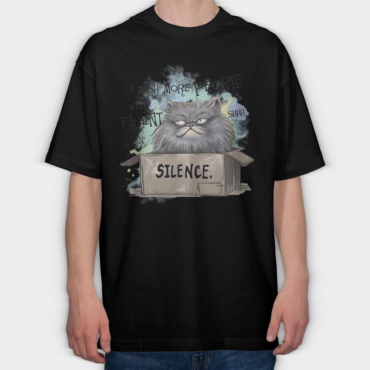 Cat Silence Box, Tricou Oversize Barbati (Unisex)