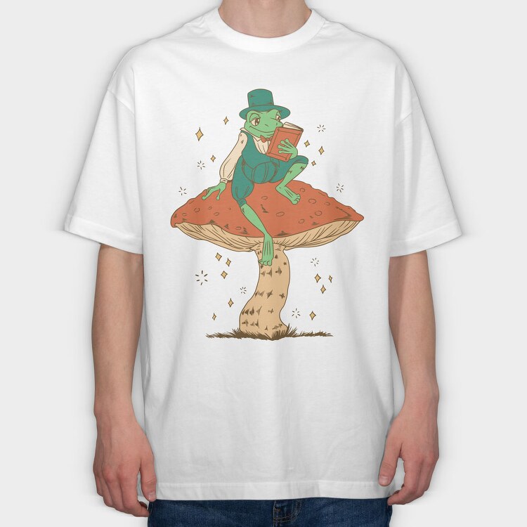 Frog Cottagecore Reading, Tricou Oversize Barbati (Unisex)