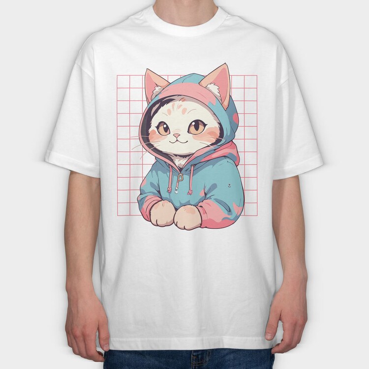 Anime Cat Cute, Tricou Oversize Barbati (Unisex)