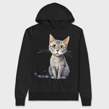 Cat Sitting Grey, Hanorac Oversize Barbati (Unisex)