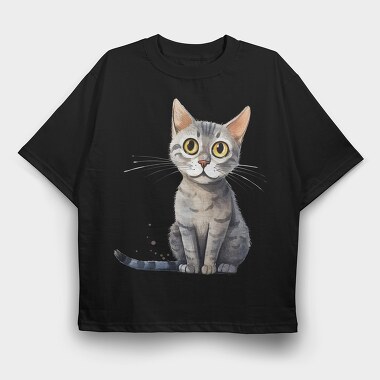 Cat Sitting Grey, Tricou Oversize Barbati (Unisex)