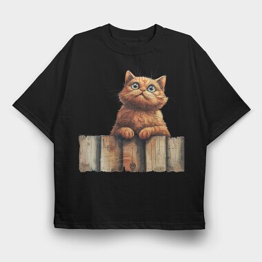 Cat On Fence, Tricou Oversize Barbati (Unisex)