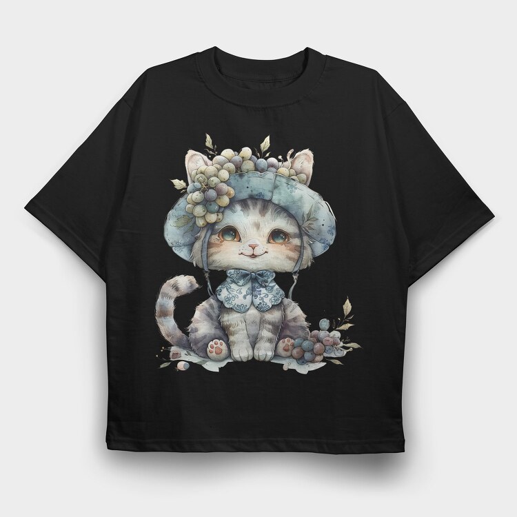 Cat Grapes Hat, Tricou Oversize Barbati (Unisex)
