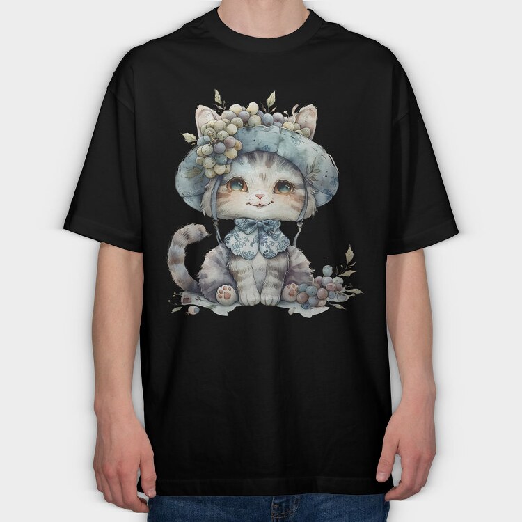 Cat Grapes Hat, Tricou Oversize Barbati (Unisex)