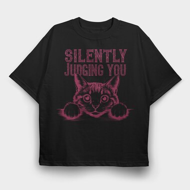 Cat Judge Silently, Tricou Oversize Barbati (Unisex)