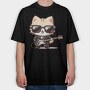 Cat Guitar Sunglasses, Tricou Oversize Barbati (Unisex)