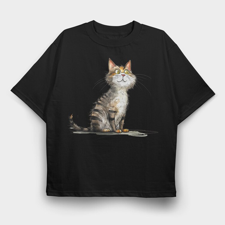 Cat Sitting Up, Tricou Oversize Barbati (Unisex)