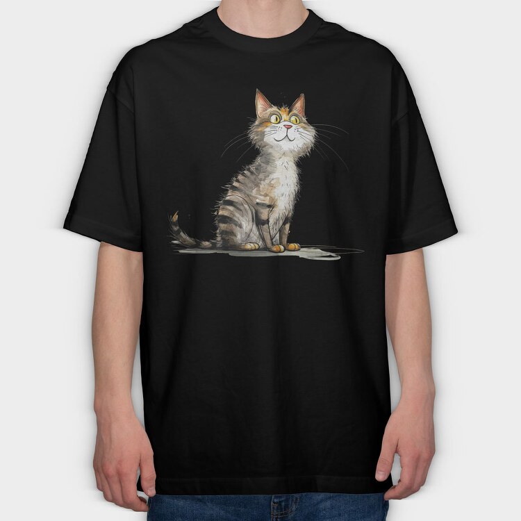 Cat Sitting Up, Tricou Oversize Barbati (Unisex)