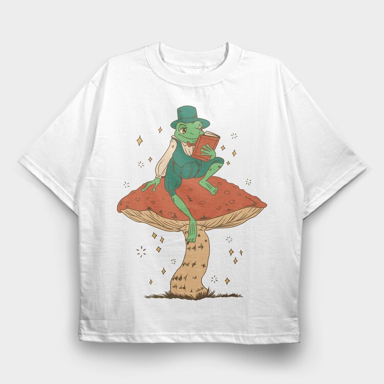Frog Cottagecore Reading, Tricou Oversize Barbati (Unisex)