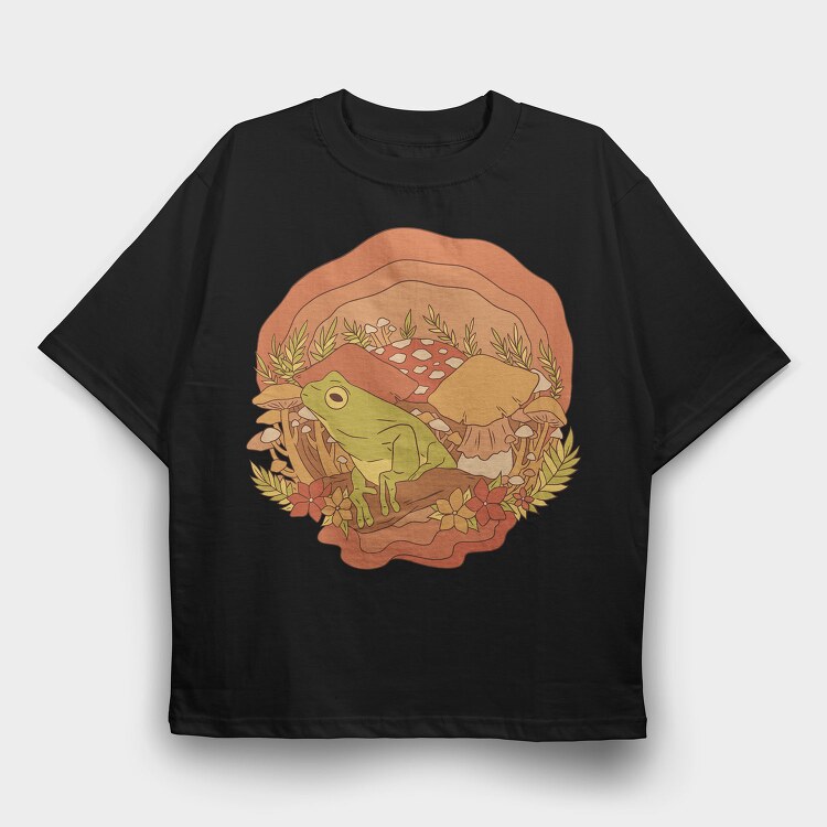 Frog and Mushrooms Vintage, Tricou Oversize Barbati (Unisex)