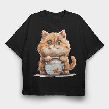 Cat Fish Bowl Sublimation, Tricou Oversize Barbati (Unisex)