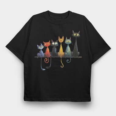 Cats On Branches, Tricou Oversize Barbati (Unisex)