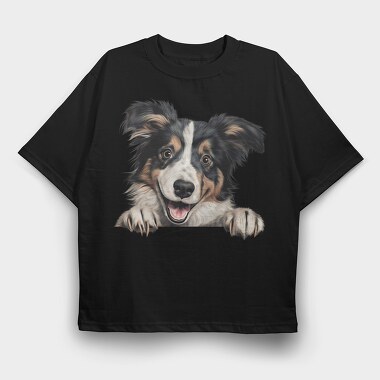Collie Peeking, Tricou Oversize Barbati (Unisex)