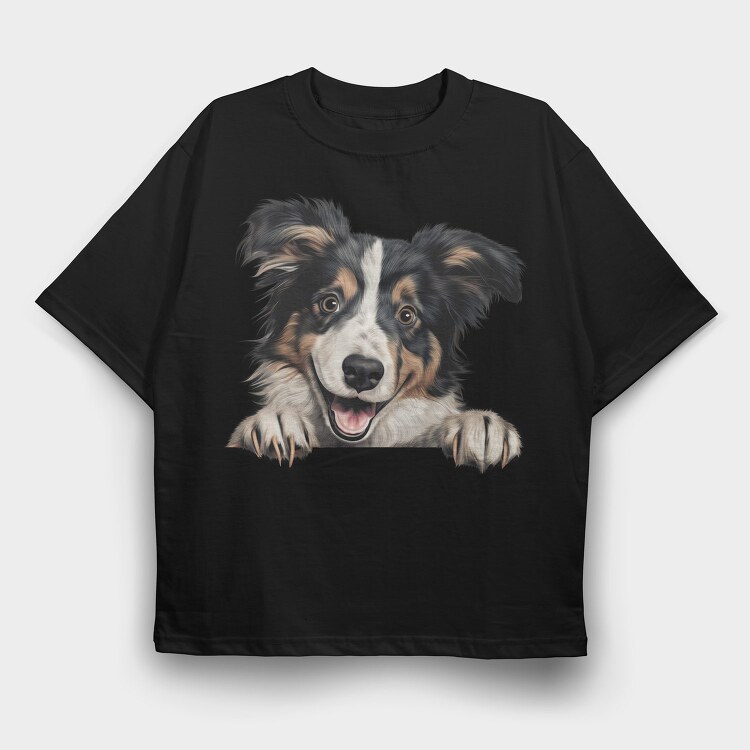 Collie Peeking, Tricou Oversize Barbati (Unisex)